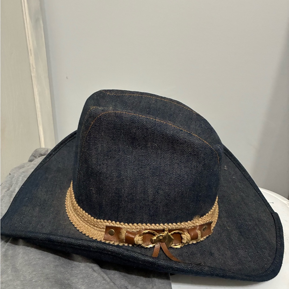 Classic vintage Denim Cowboy Hat with Tan Details